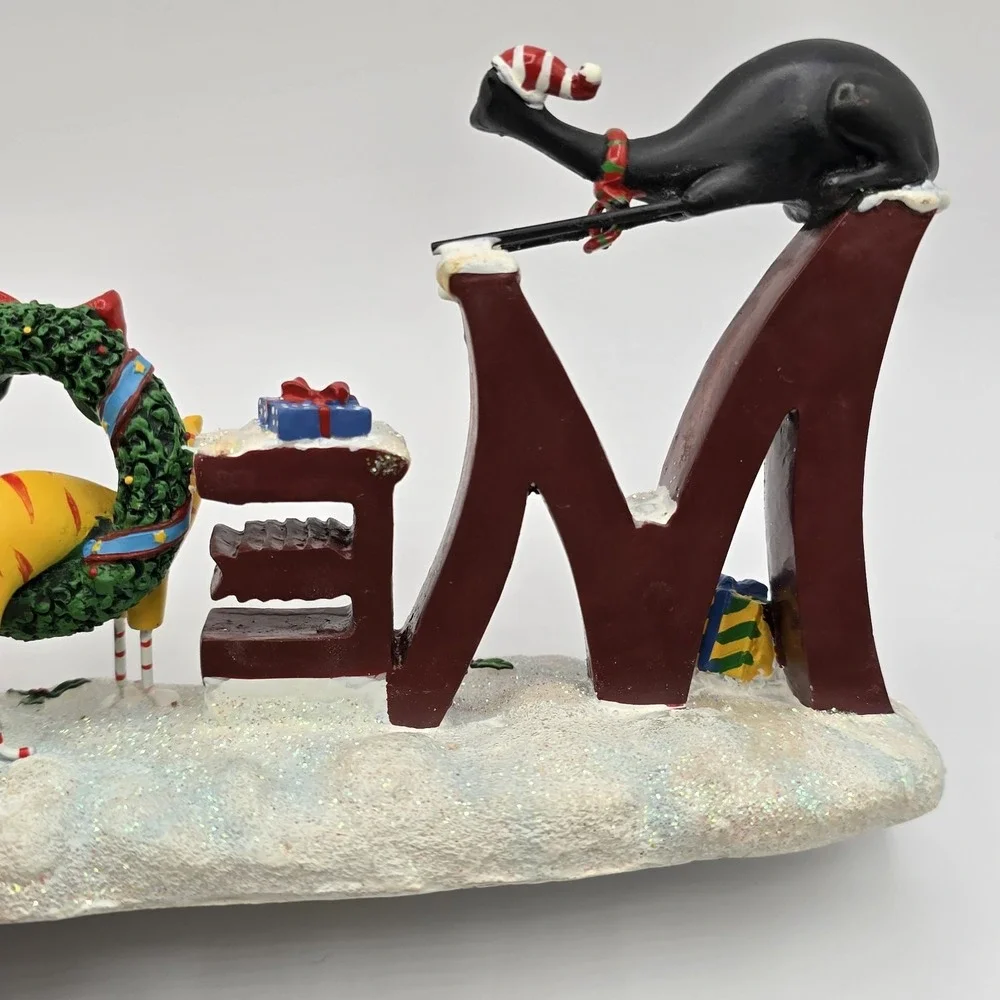 Whimsical Christmas 7.5 in Meow Cat Kittens Shelf‎ Sitter Figurine Sign